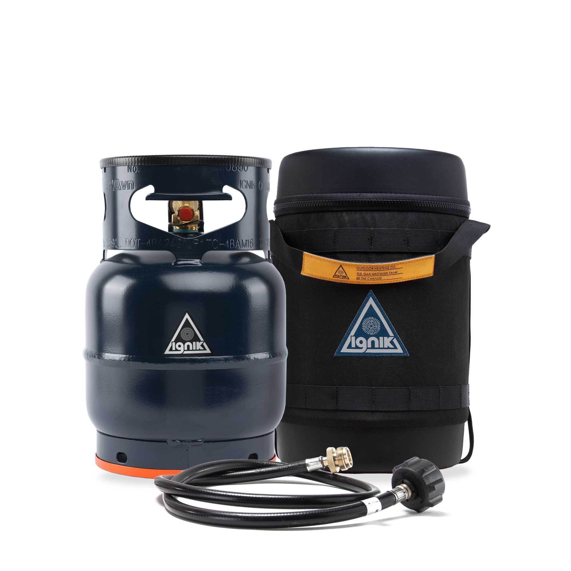 Ignik Outdoors Gas Growler 5.0 Deluxe — Blue Propane Tank, Black Carrying Case, Hose, Model# IGPRO-00725BK-S
